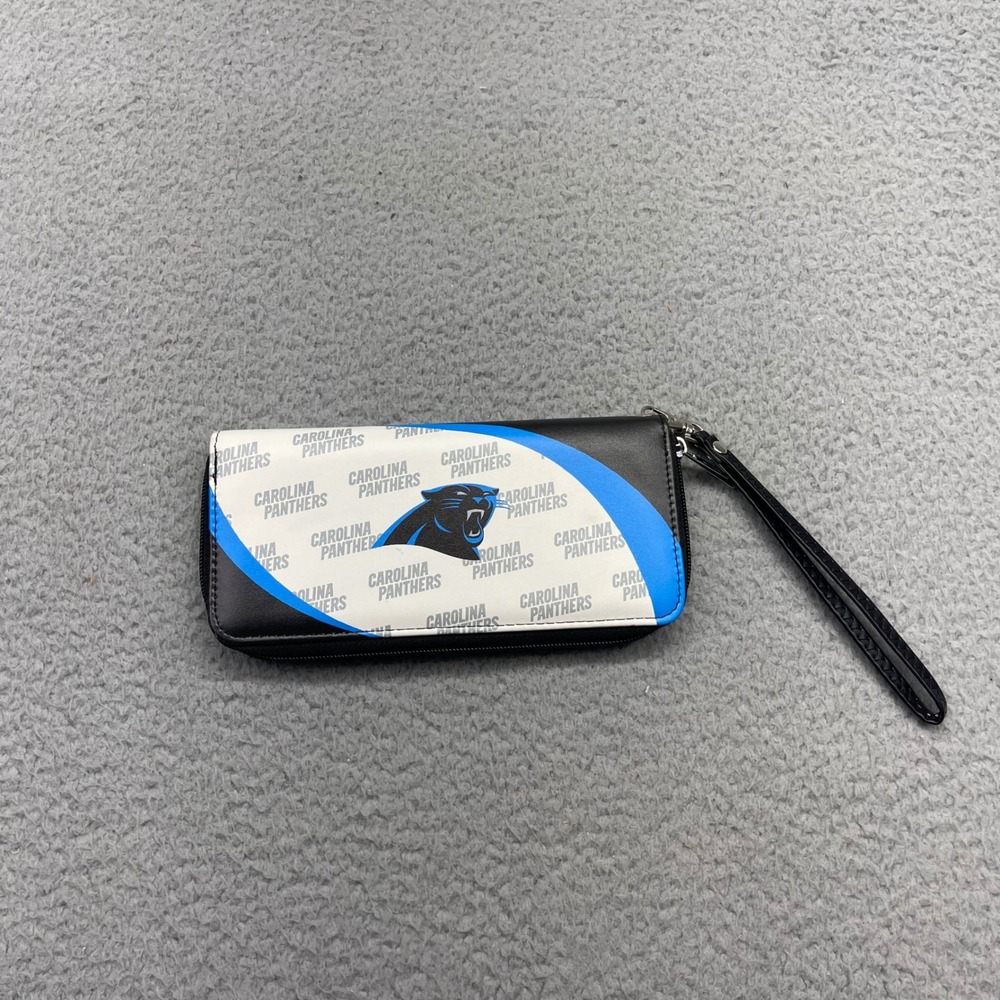 Little Earth NFL Carolina Panthers Black Blue Curved Zip Around Wristlet Wallet